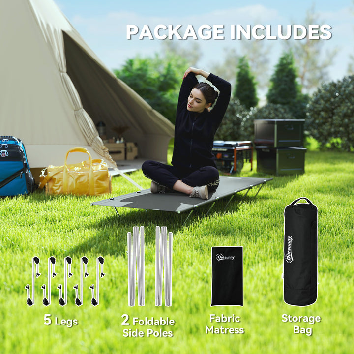 Lightweight Camping Bed, Aluminium Portable Camp Cot w/ Strong Support 150kg and Carry Bag for Camping, Dark Grey