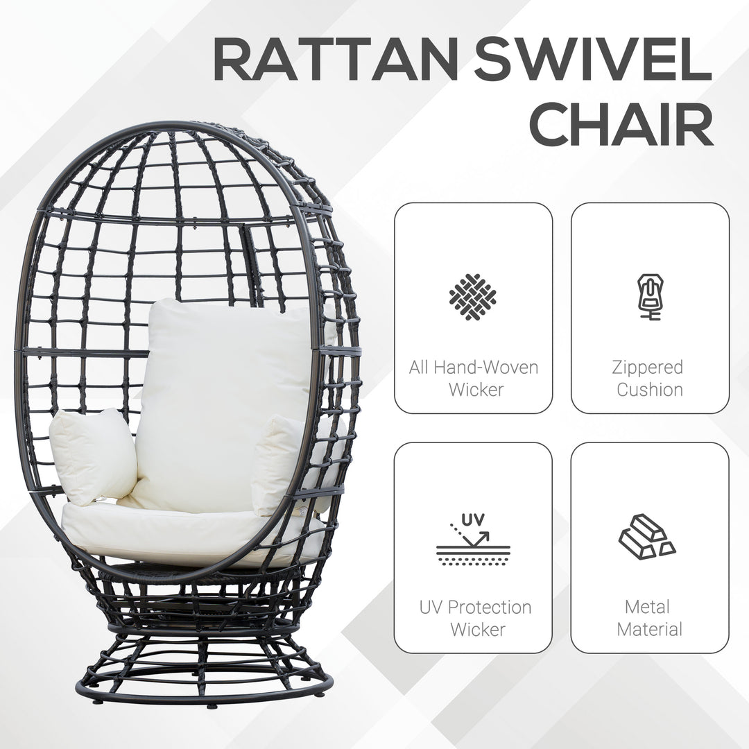 360° Swivel Egg Chair, Garden Rattan Swivel Chair with Thickened Cushion and Pillow, 150 KG Capacity for Indoor Outdoor, Balcony, Patio, Black
