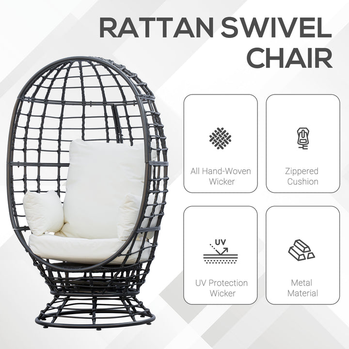 360° Swivel Egg Chair, Garden Rattan Swivel Chair with Thickened Cushion and Pillow, 150 KG Capacity for Indoor Outdoor, Balcony, Patio, Black
