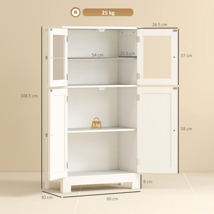 Bathroom Floor Cabinet, Freestanding Kitchen Cupboard with 2 Drawers, Adjustable Shelves and Tempered Glass Door, Wooden Storage Unit for Living Room Kitchen Hallway