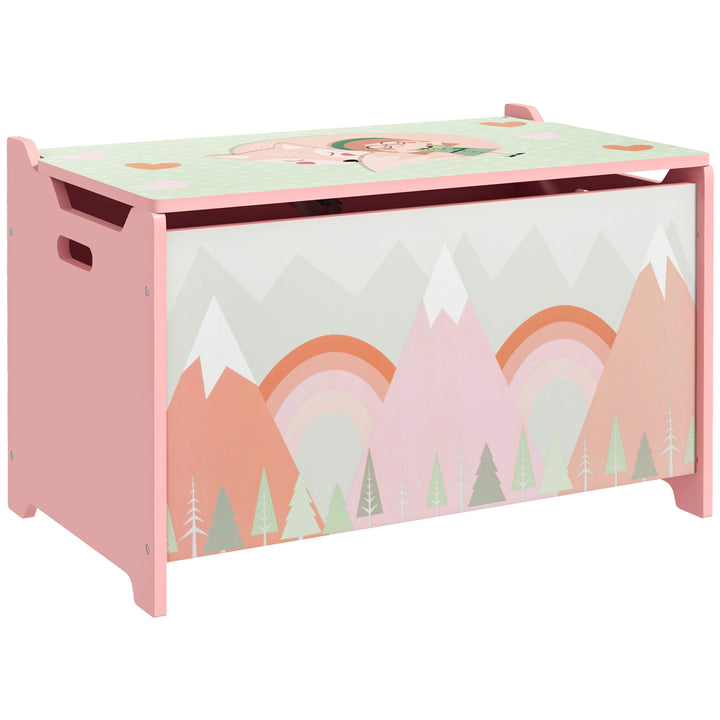 ZONEKIZ Toy Chest, Kids Storage Box with Safety Hinge, Cute Animal Theme, Durable and Spacious, Pink | Aosom UK