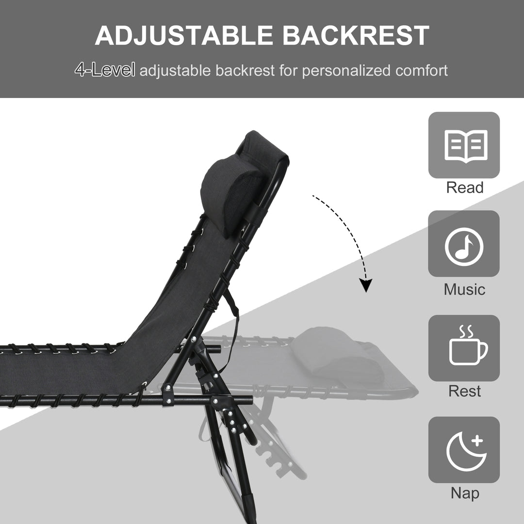 Foldable Sun Lounger, Outdoor 4 Level Adjustable Backrest Reclining Chaise Chair, Steel Frame Recliner Chair for Camping, Hiking, Black