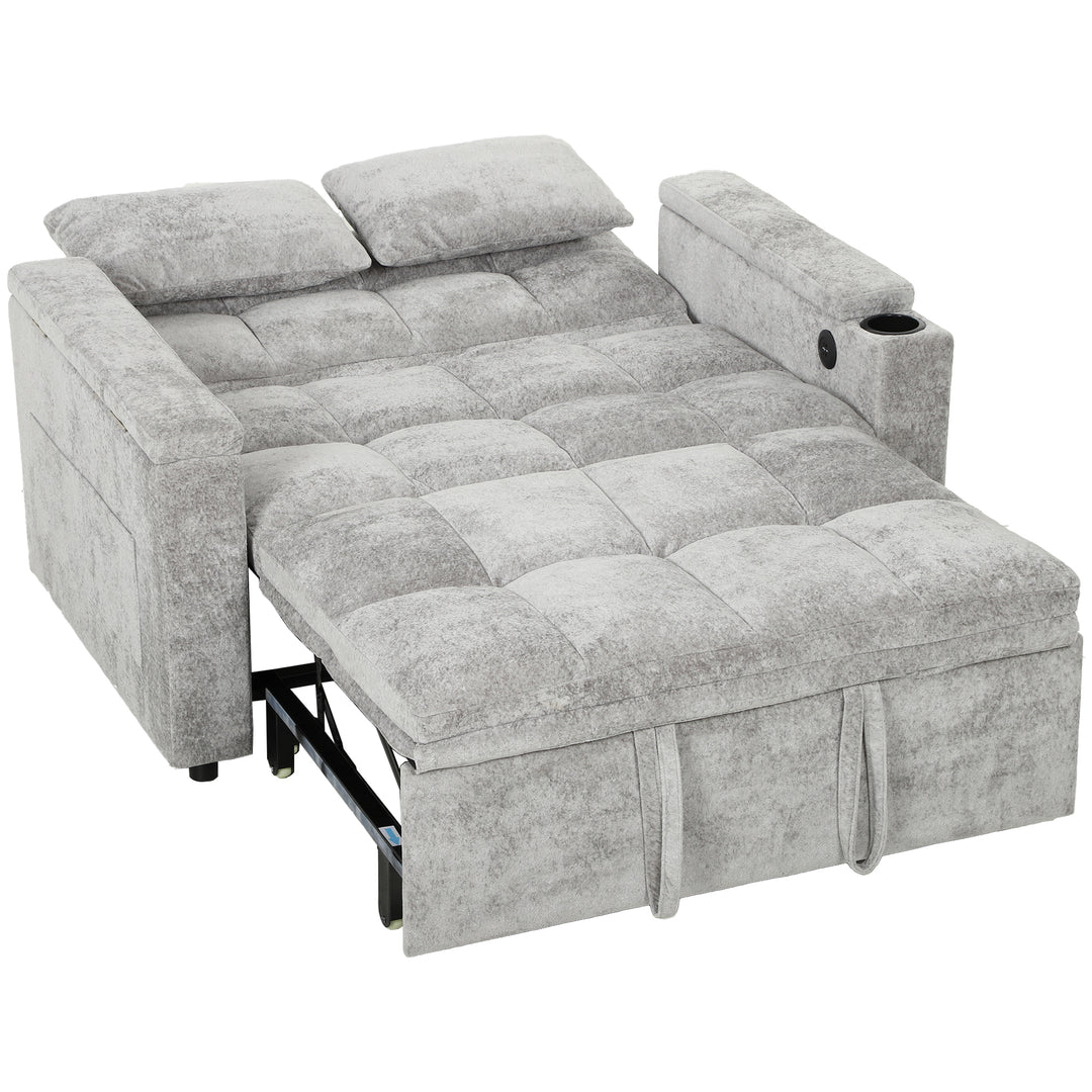 2 Seater Sofa Bed, 3-in-1 Convertible Pull Out Sleeper Bed with - Grey