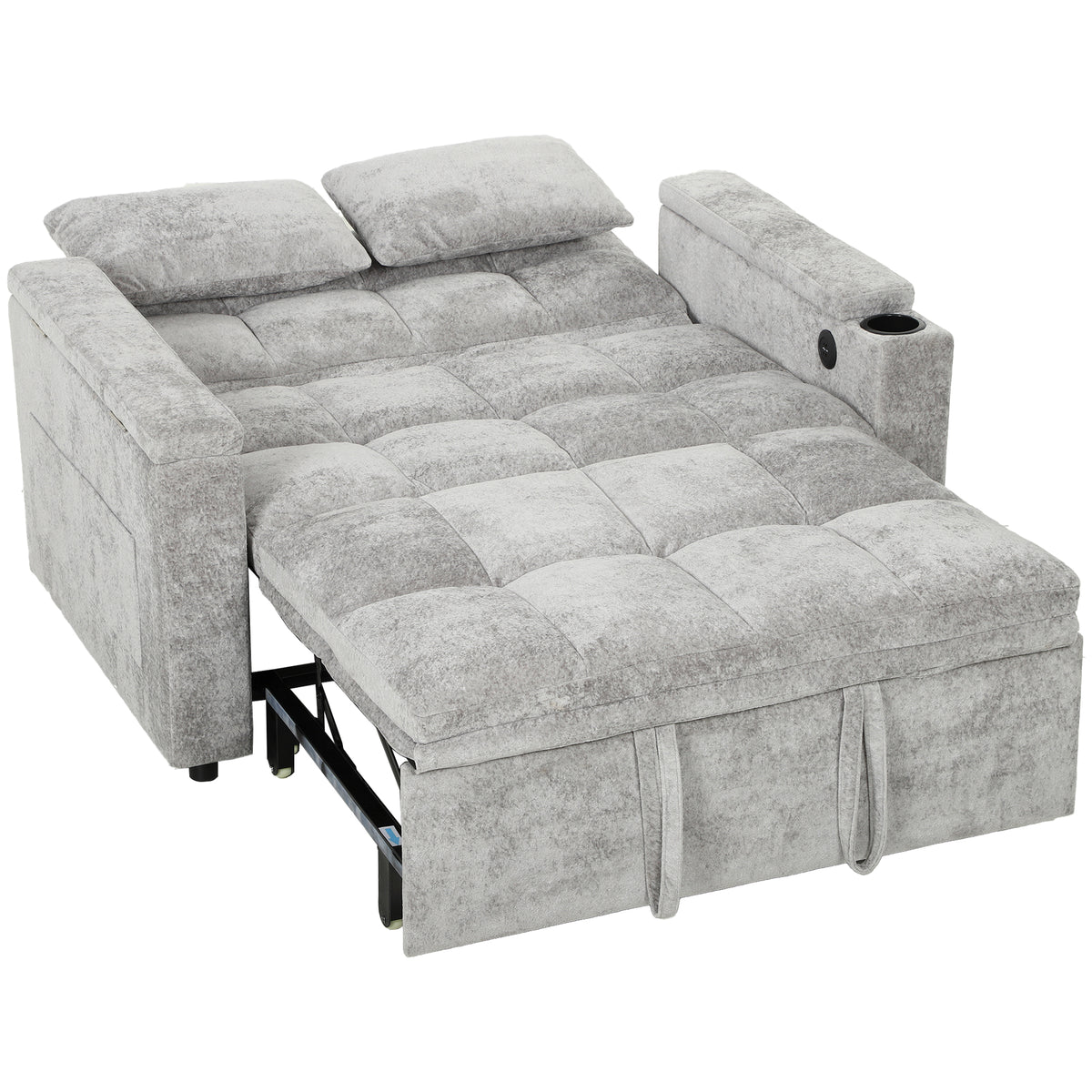 2 Seater Sofa Bed, 3-in-1 Convertible Pull Out Sleeper Bed with - Grey