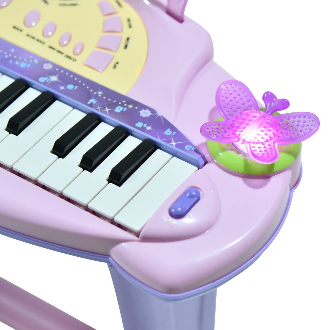 HOMCOM Electronic Organ for Kids, Mini Piano with Microphone and Stool, Interactive Music Play, Purple/Pink | Aosom UK