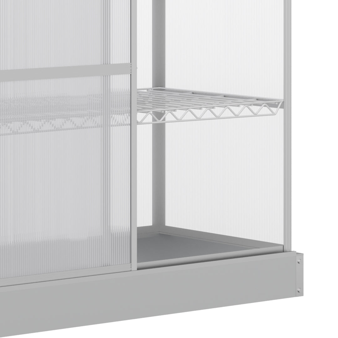 3 Tier Greenhouse Garden Outdoor Cold Frame Plant Flower Growth Transparent Polycarbonate Board Openable Roof Sliding Door w/ Foundation 131L x 58W x 140H cm