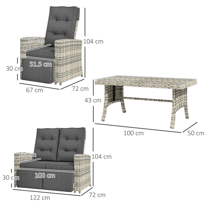 4 Piece Rattan Garden Furniture Set Outdoor Sofa Sectional Set with Glass Top Table for Poolside, Light Grey
