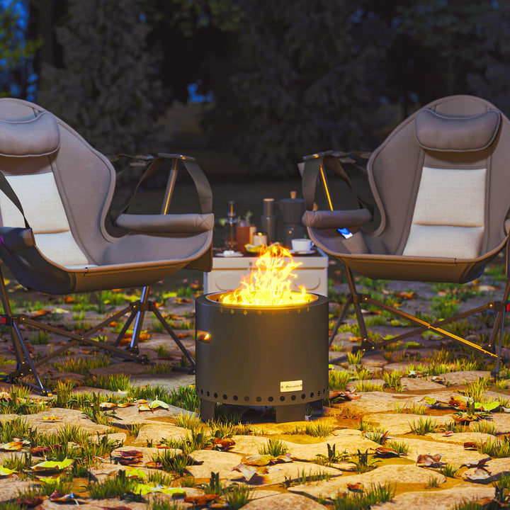 Smokeless Steel Fire Pit, with Poker - Grey