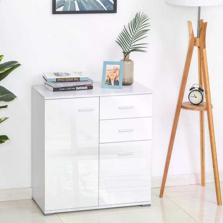 HOMCOM High Gloss Side Cabinet, Modern Design, 71x35x76 cm, Ample Storage Space, White | Aosom UK