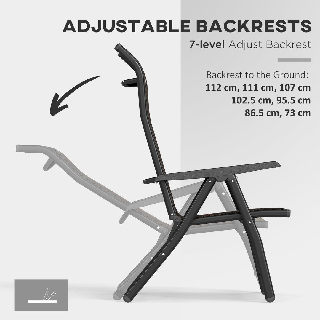Set of Four Folding Garden Chairs, with Seven-Position Adjustable Backs, Dark Brown