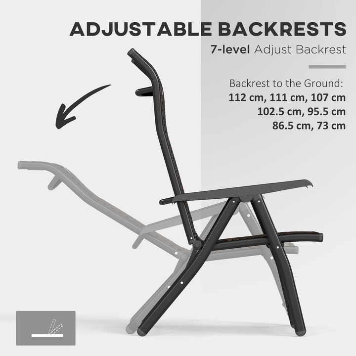 Set of Four Folding Garden Chairs, with Seven-Position Adjustable Backs, Dark Brown
