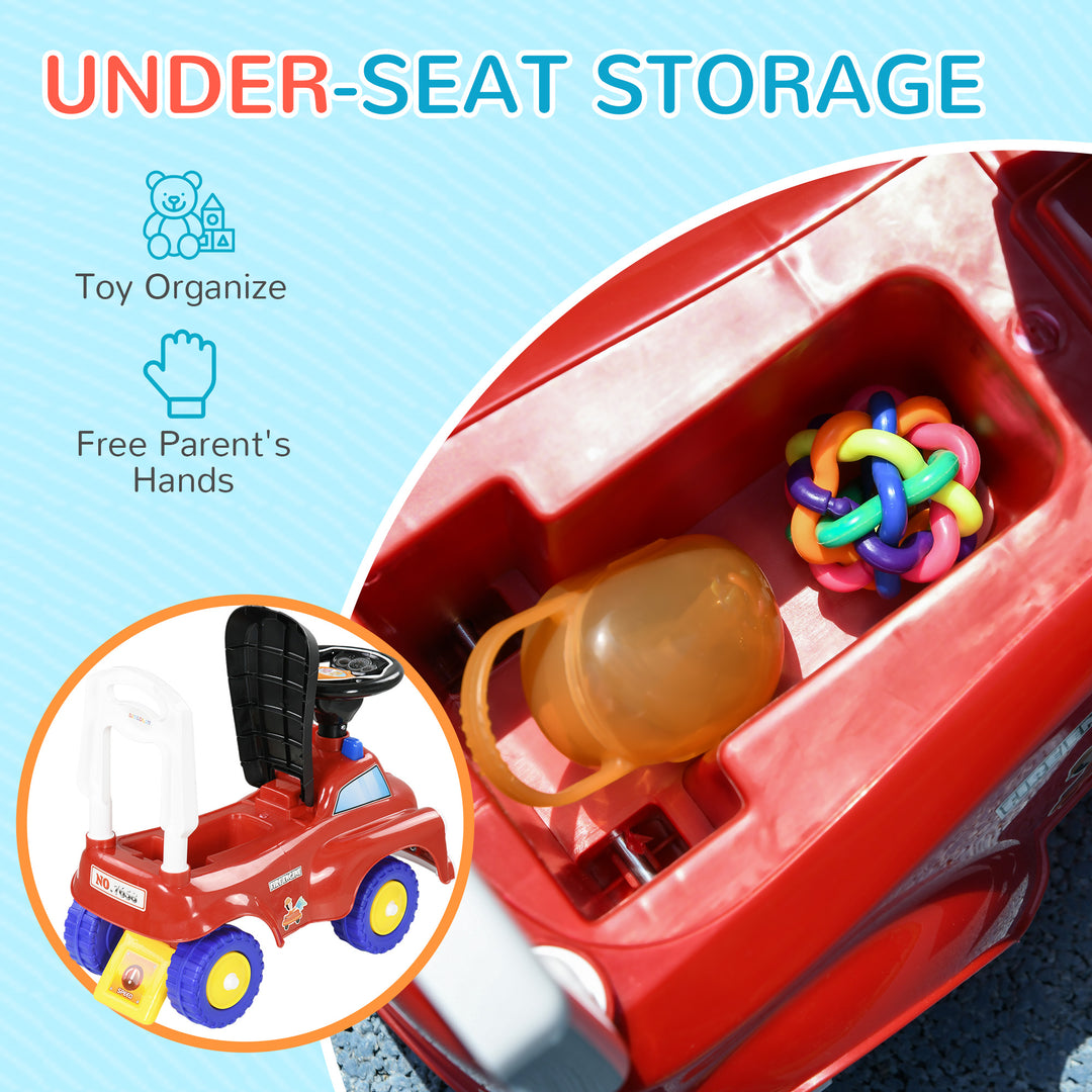 AIYAPLAY Ride On Fire Truck Foot to Floor Design with Under Seat Storage, Steering Wheel, Music, Light, for 1.5-3 Years, Red