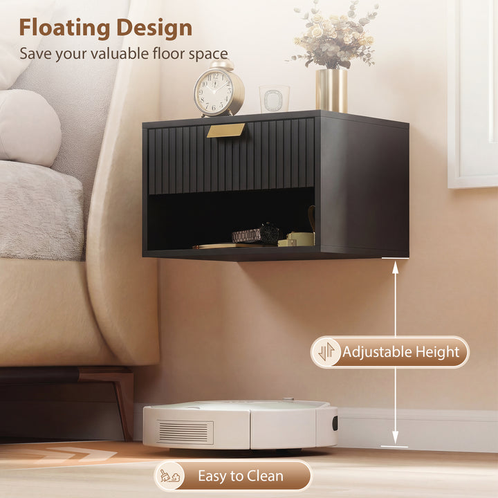Set of 2 Wall Mounted Nightstands, Floating Bedside Tables with Fluted