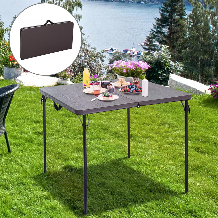 2.8FT Metal Portable Picnic Table Outdoor Furniture, 86Lx86Wx71.5H cm-Black/Brown