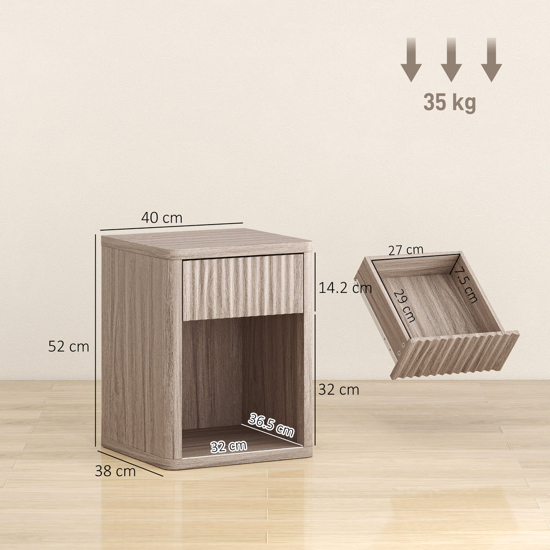 Modern Bedside Table Set of 2, Bedside Cabinet with Drawer and Open Sh