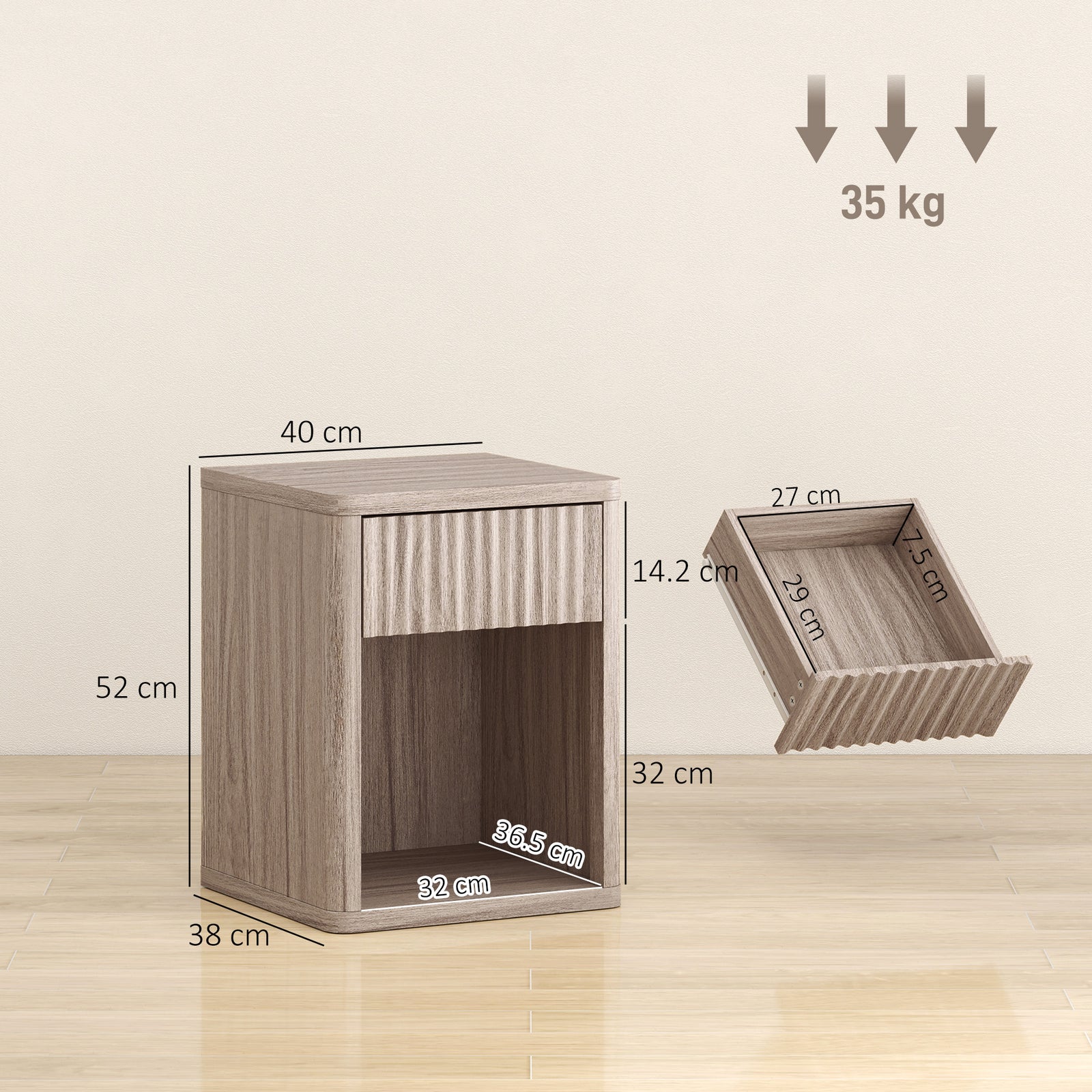 Modern Bedside Table Set of 2, Bedside Cabinet with Drawer and Open Sh