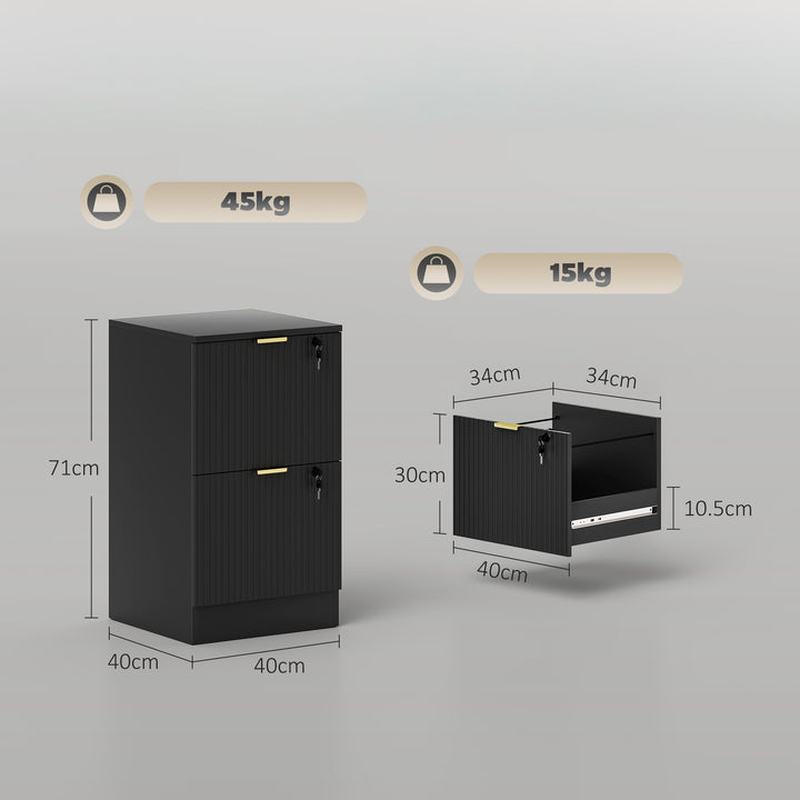 Filing Cabinet, Fluted Vertical File Cabinet with 2 Lockable Drawers a