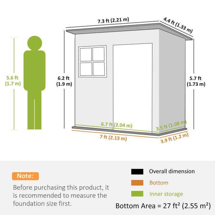 7 x 4ft Galvanised Steel Garden Shed, with Lock and Gloves - Grey