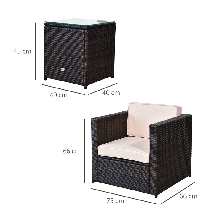 2-Seater Rattan Sofa Furniture Set W/Cushions, Steel Frame-Brown
