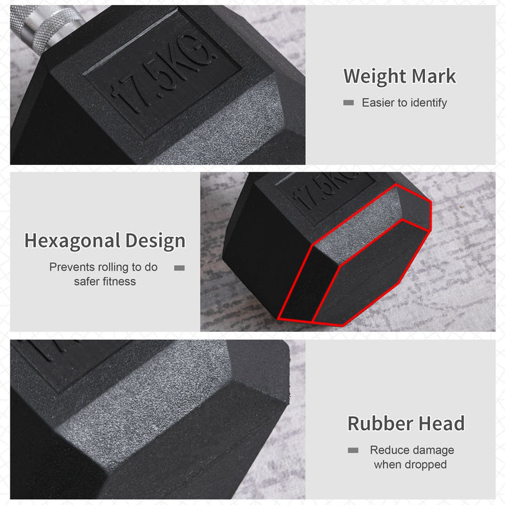 MCL 17.5KG Single Rubber Hex Dumbbell Portable Hand Weights Dumbbell Home Gym