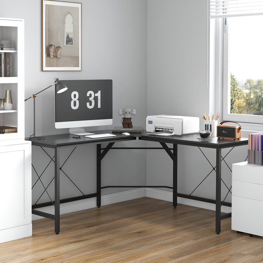 L-Shaped Corner Desk, Computer Desk for Home Office, Space-Saving Study Workstation, Easy to Assemble, 150 x 150 x 76cm, Black