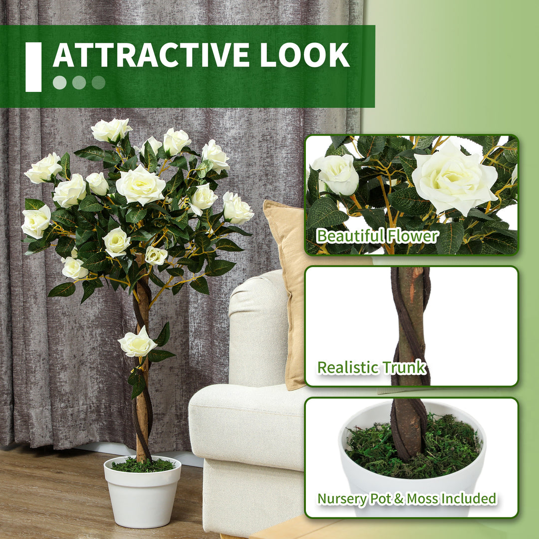 Set of Two Faux Rose Trees - White