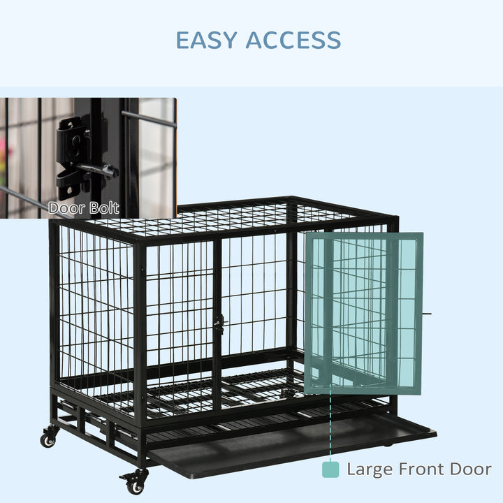 36" Heavy Duty Metal Dog Crate Pet Cage with Tray Wheeled Dog Kennel - Black (Medium)