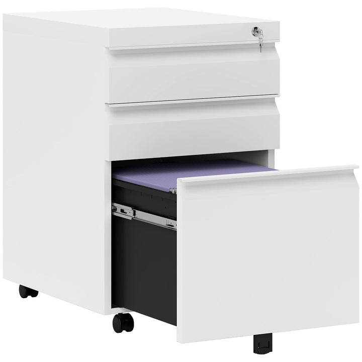 MCL 3 Drawer Filling Cabinet, Mobile Metal File Cabinet with Anti-tilt Design for Letter, A4, Legal Size, White