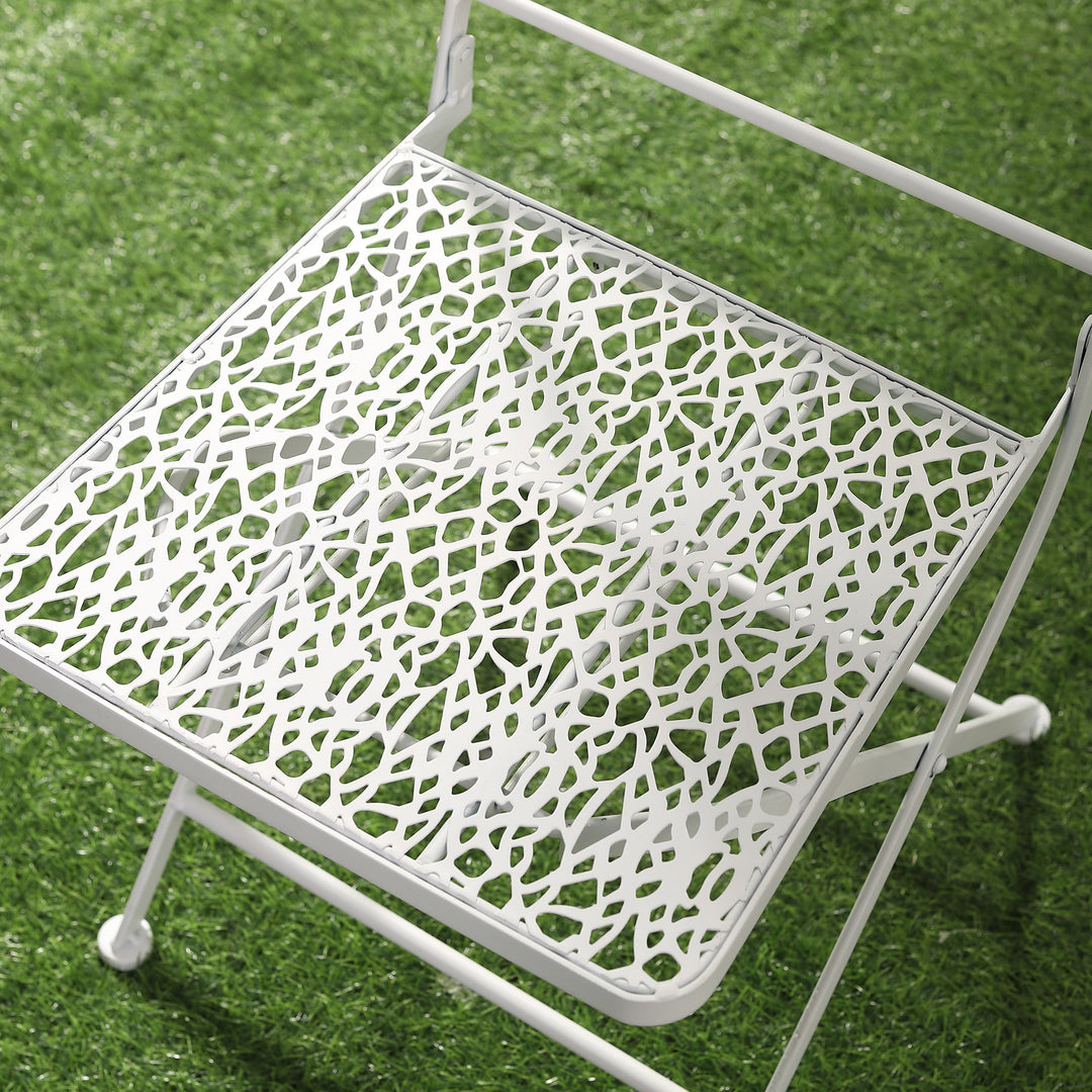 Outsunny Bistro Set for 2, Metal Folding Chairs with Round Table, White, Ideal for Balcony & Outdoor Indoor Use.