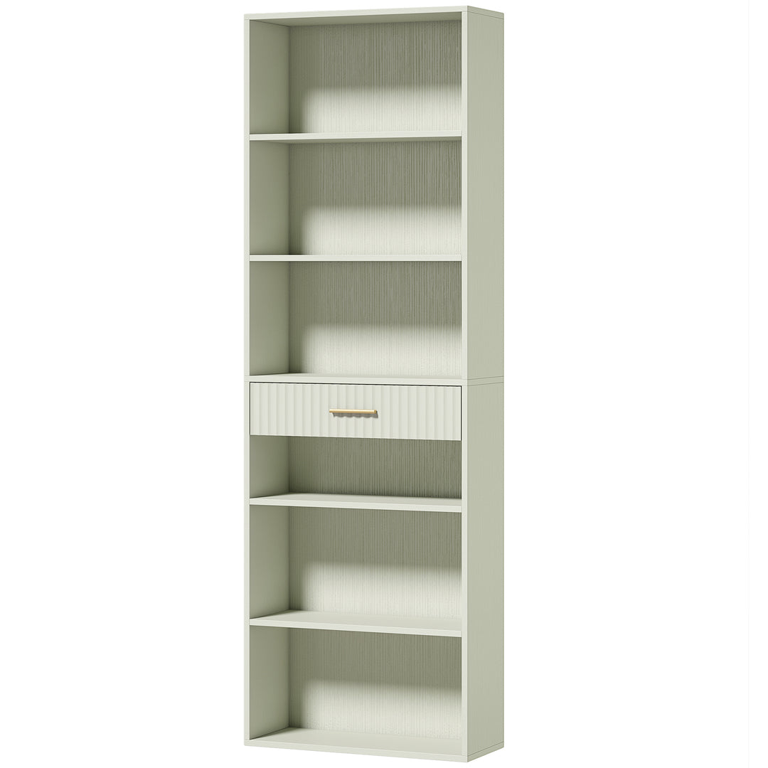 Bookcase Narrow Tall Space-Saving Bookshelf Drawer Open Shelves 60 x - Light Green