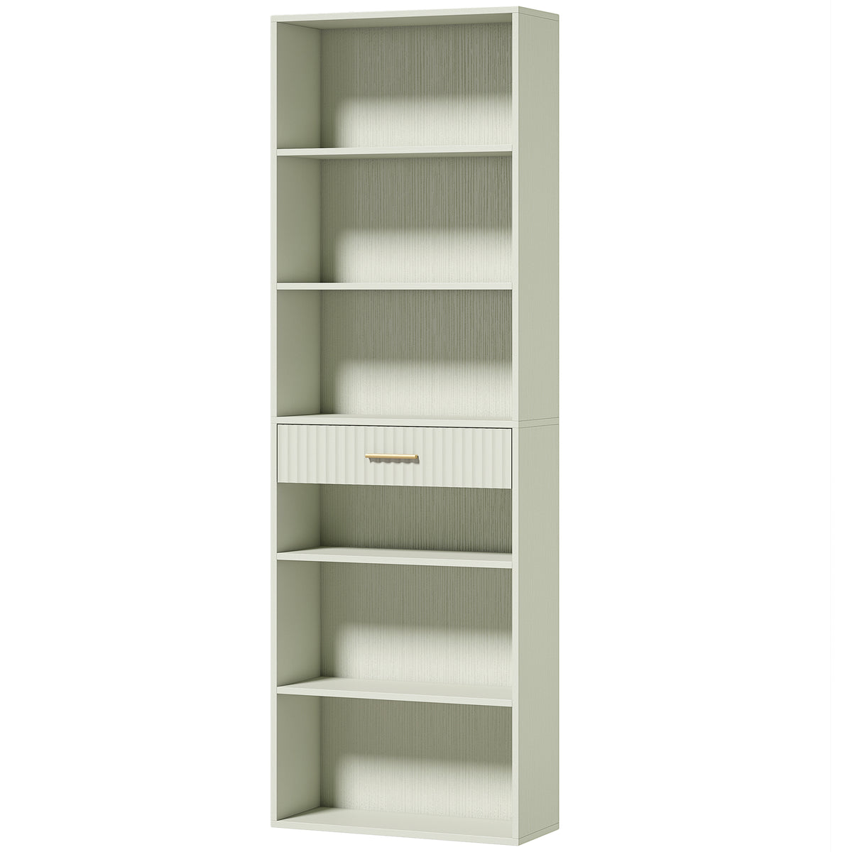 Bookcase Narrow Tall Space-Saving Bookshelf Drawer Open Shelves 60 x - Light Green