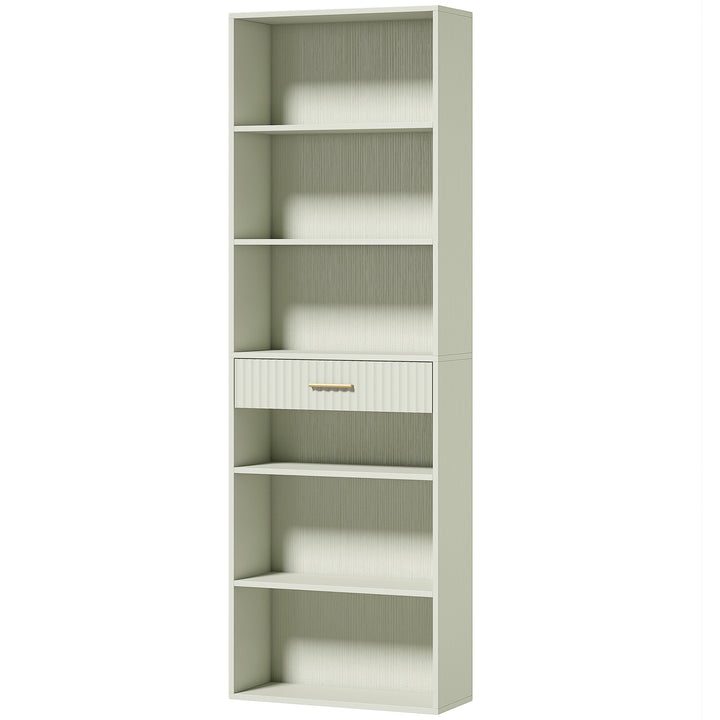 Bookcase Narrow Tall Space-Saving Bookshelf Drawer Open Shelves 60 x - Light Green