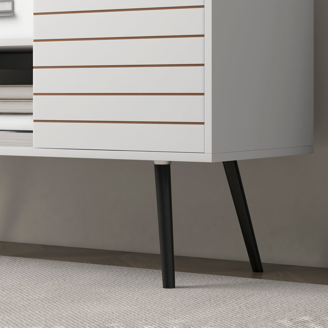 Duo Storage TV Unit, with Striped Door - White