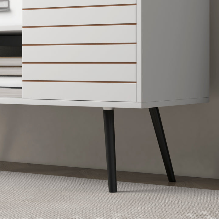 Duo Storage TV Unit, with Striped Door - White