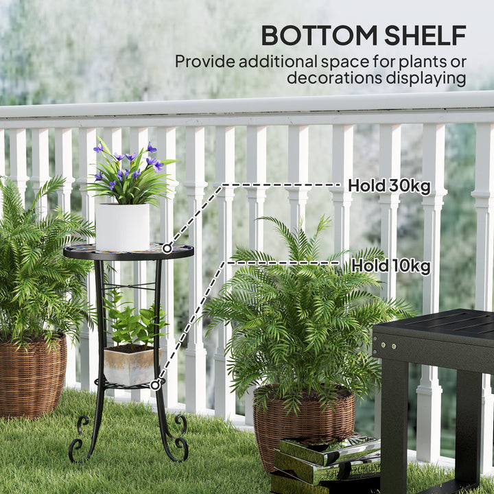 Mosaic Garden Table, 35.5 cm Round Outdoor Table with Shelf, Ceramic Tile Top, Small Garden Side Table Bistro Table End Table Plant Stand for Indoor, Patio, Balcony, Orange