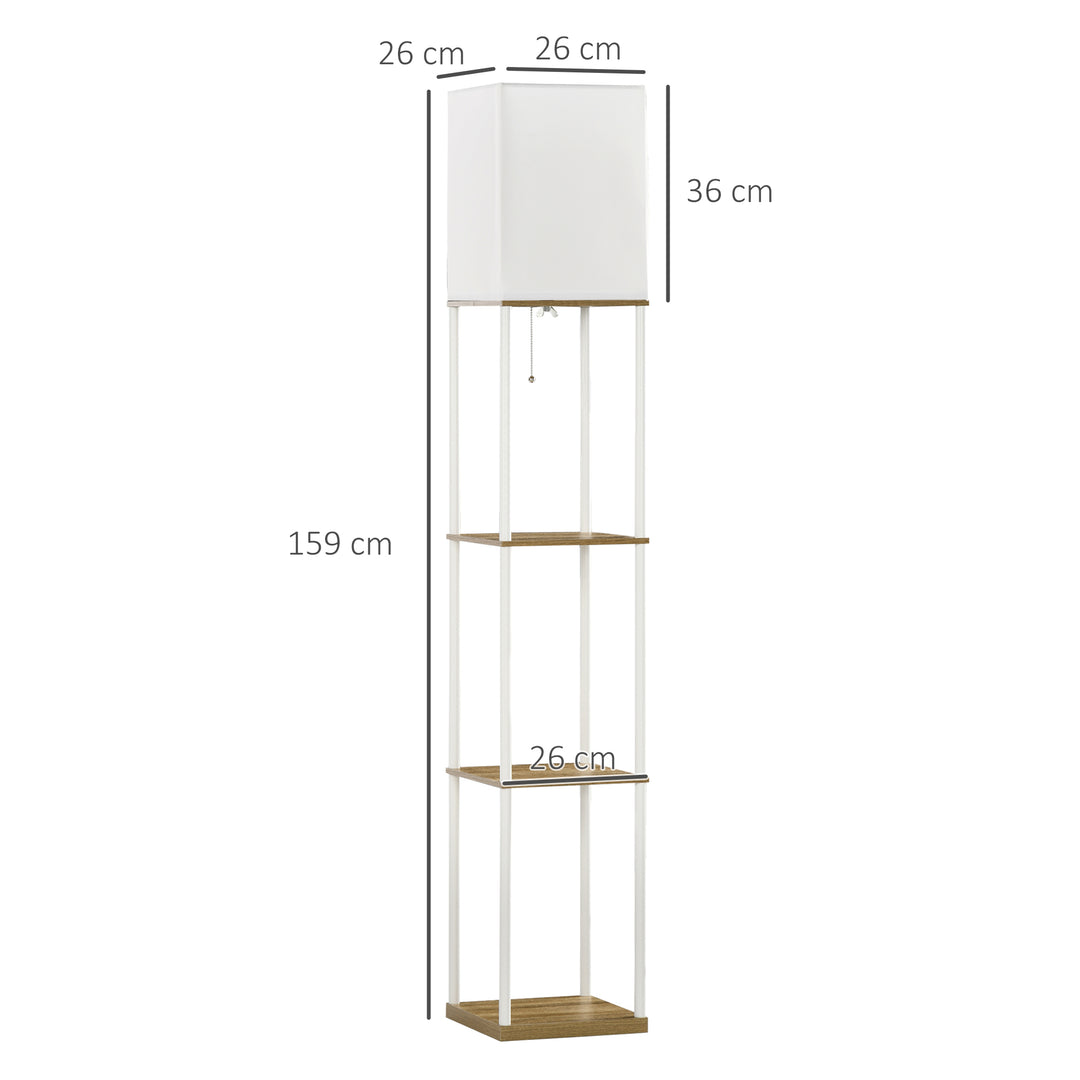 HOMCOM Floor Lamp with Shelves, Floor Standing Lamp w/ 3 Layer Shelf, Fabric Lampshade, Pull Chain Switch for Living Room, Bedroom, White | Aosom UK