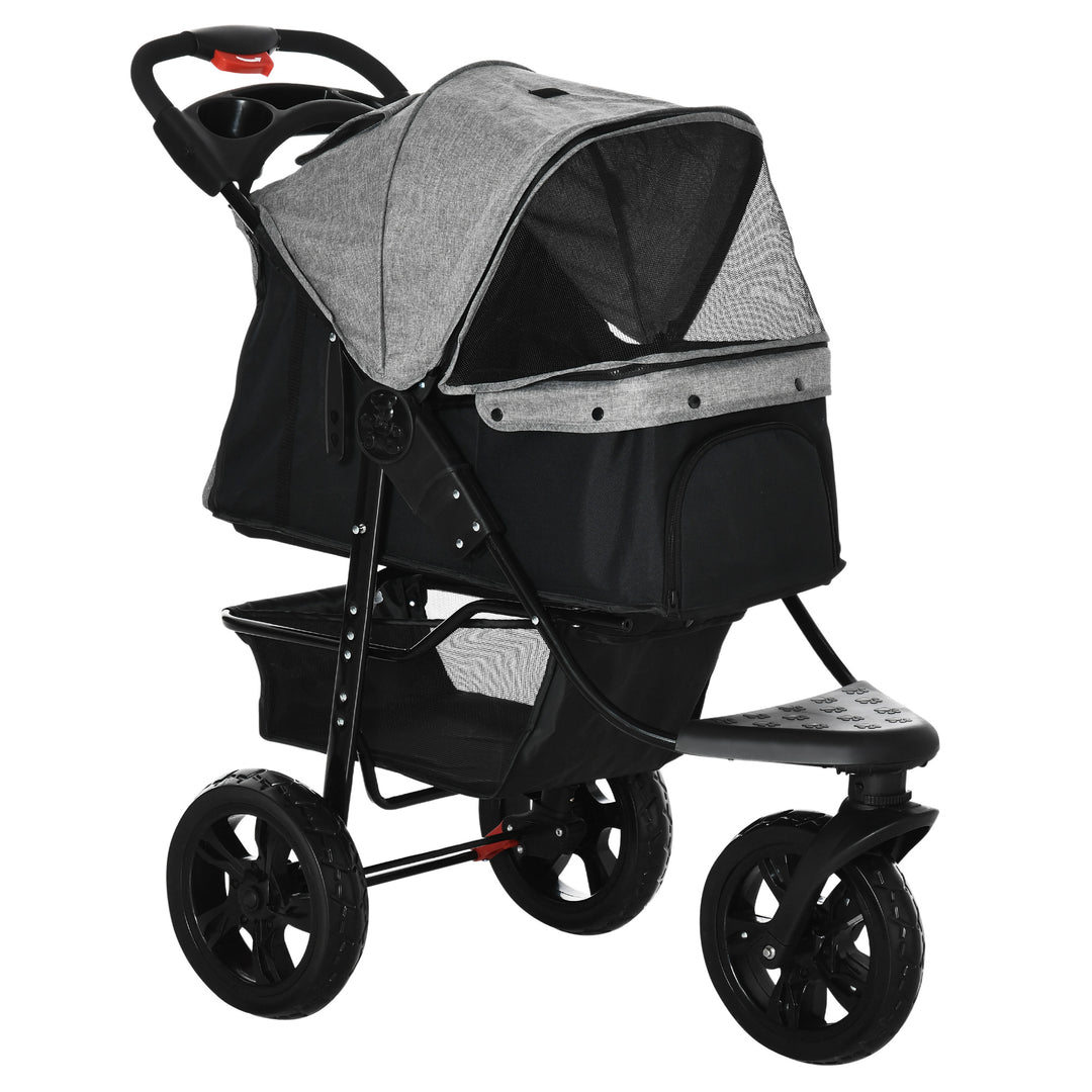 Dog Pram Dog Stroller Pet Stroller, 3 Wheels Dog Pushchair with Brake, for Small Miniature Dogs, Cats, Red