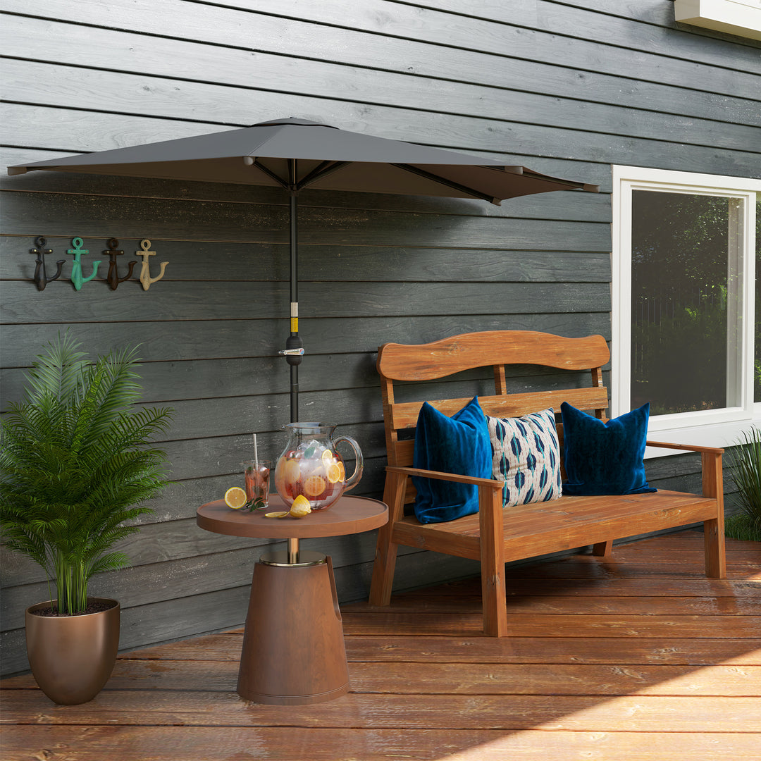3(m) Half Parasol, Semi Round Umbrella with Metal Frame, Crank Handle for Balcony, Garden, Dark Grey