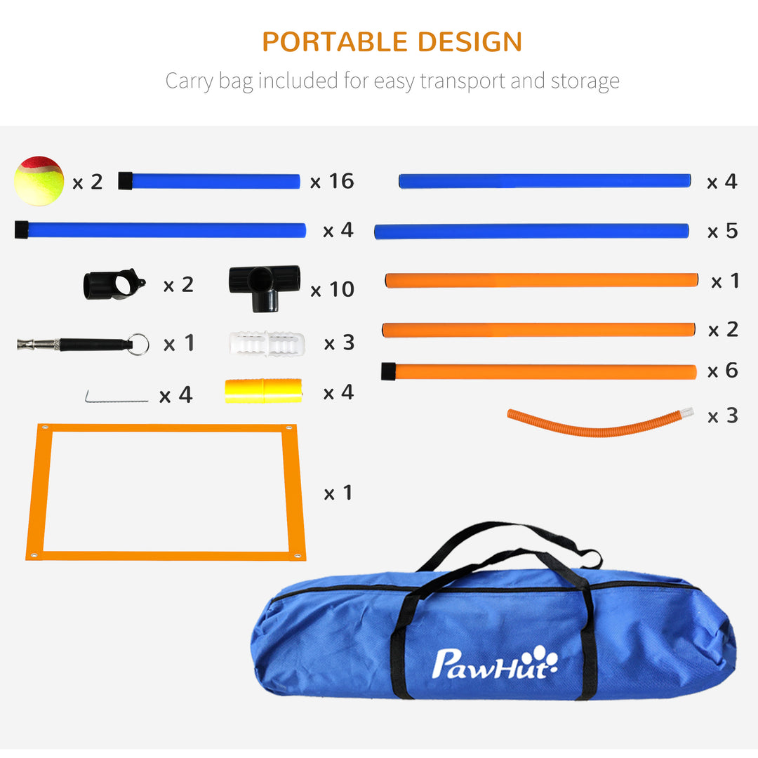 Dog Agility Training Equipment with Weave Poles, Jump Ring, Pause Box, Adjustable Hurdle, Carry Bag, Orange