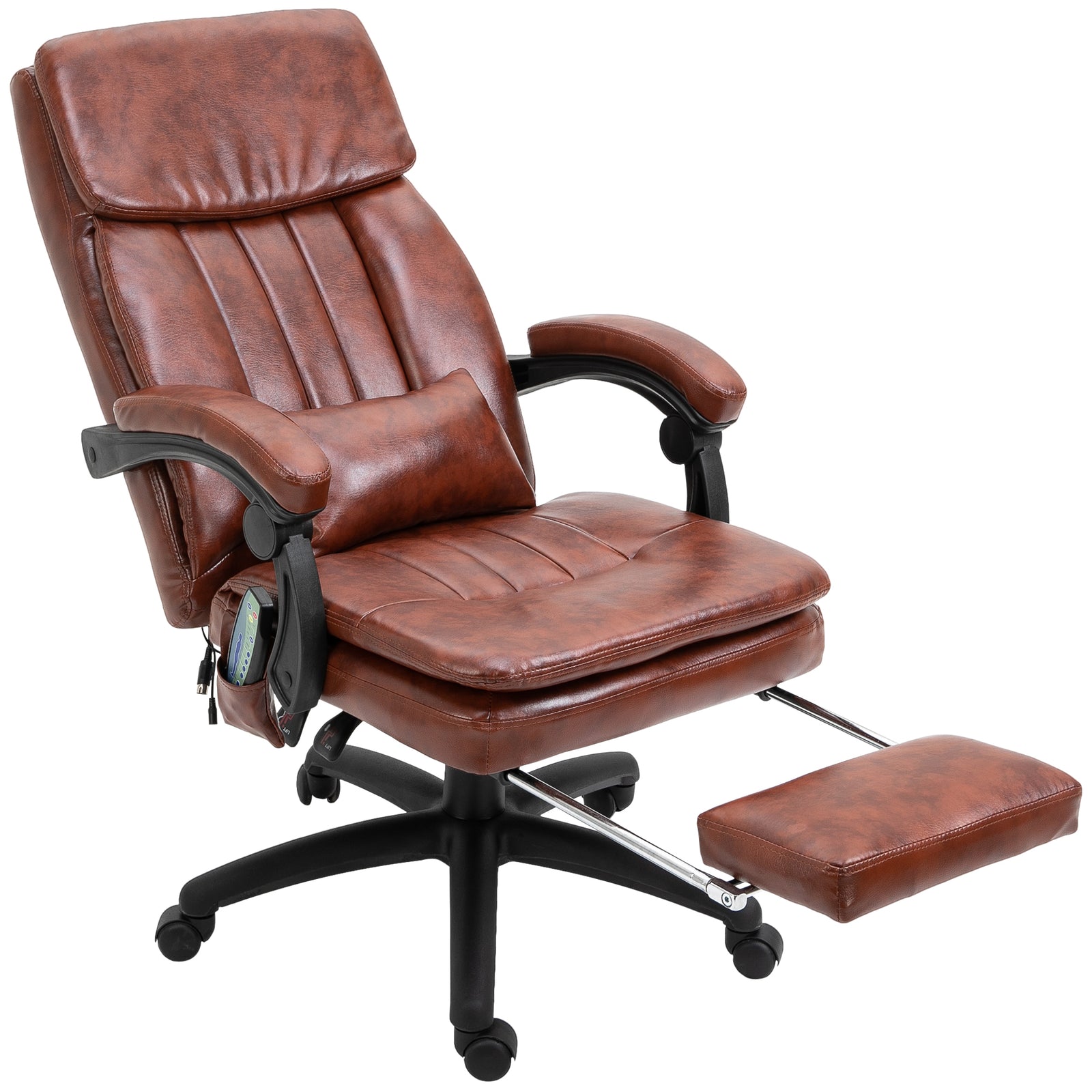 PU Leather Office Chair with 7 Point Vibrating Massage, Computer Desk Chair with Footrest, Adjustable Height, Reclining Back, Brown