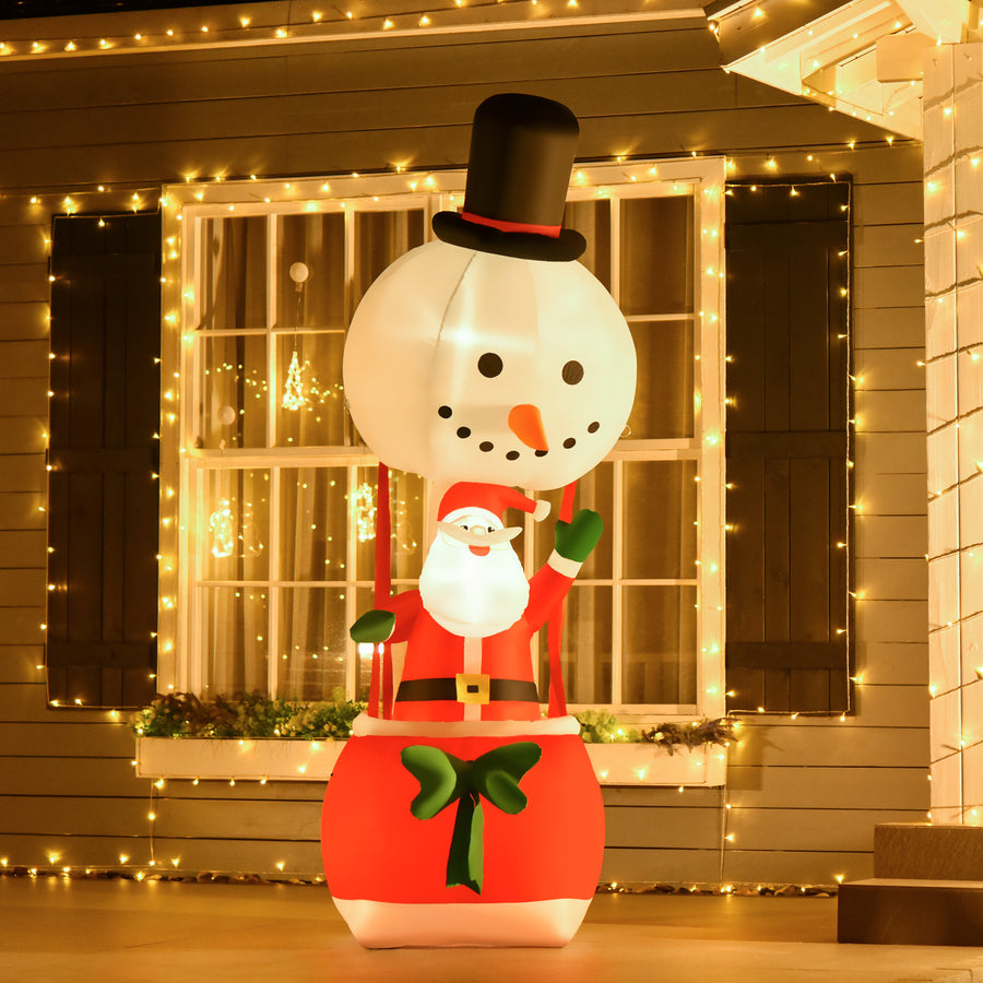 8ft Christmas Inflatable Decoration with Santa Claus on Snowman Hot Air Balloon, Blow Up Xmas Decor for Outdoor ​Indoor with LED Lights