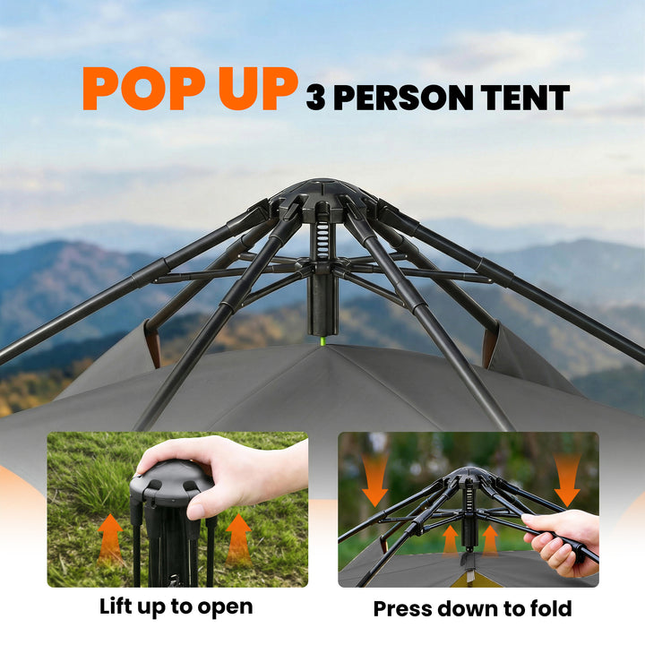 Double Layer Instant Pop Up Tent with Rainfly, Portable Camping Shelte