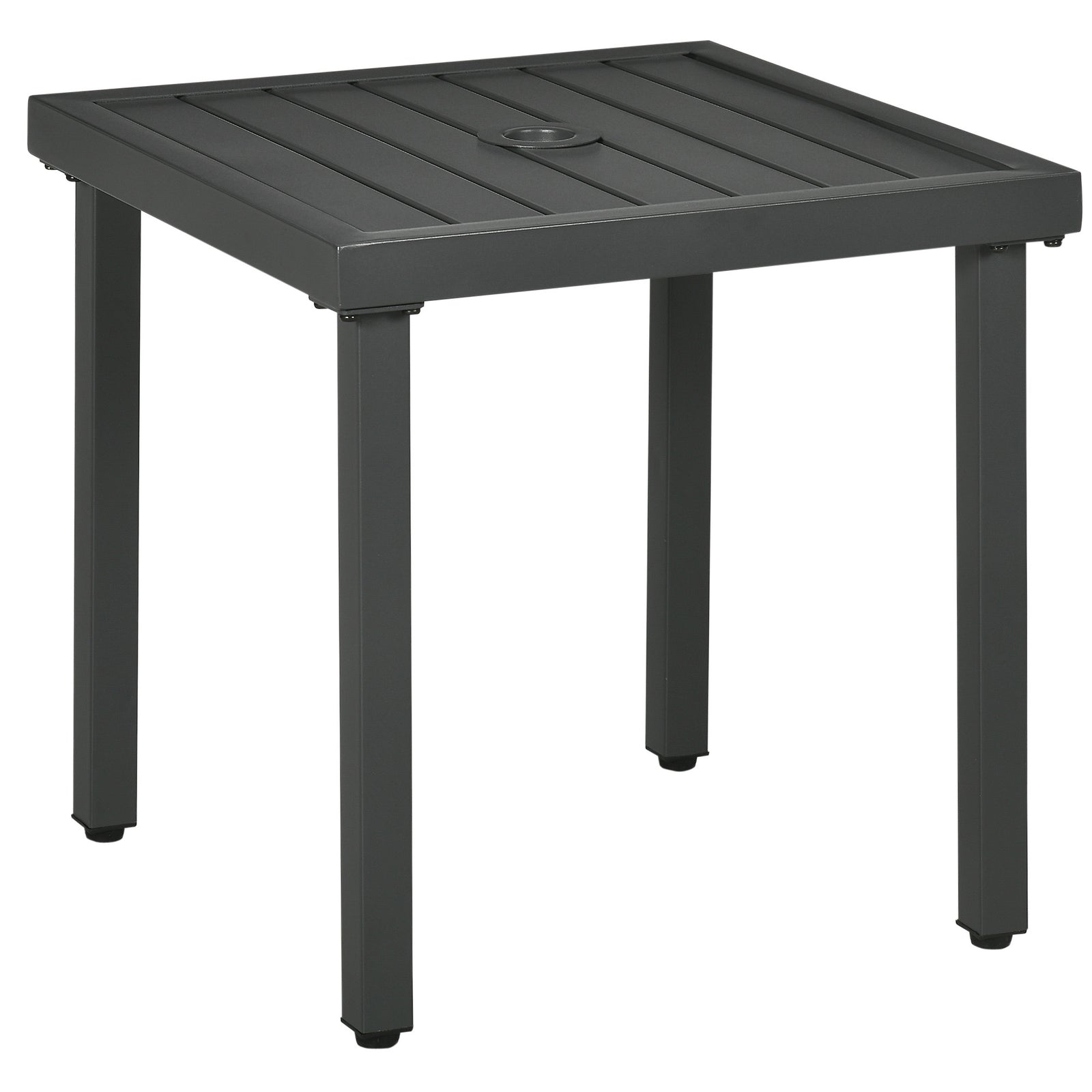 Garden Side Table, 51x51cm Square Patio Coffee Table with Umbrella Hole, End Table with Steel Frame for Balcony, Grey