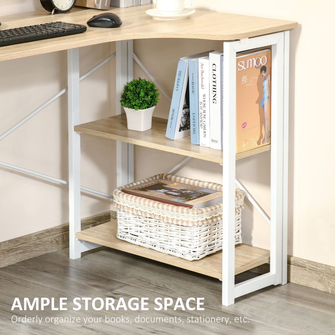 Folding Desk, L Shaped Desk, Corner Computer Desk with 2-Tier Storage Shelf for Home Office, Study Room, Workstation, Easy Assembly, 120 x 72.5 x 76.5cm, Oak Tone