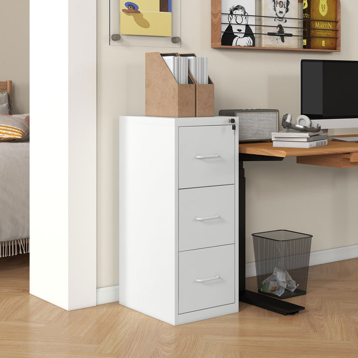 HOMCOM Three-Drawer Modern Steel Filing Cabinet - White