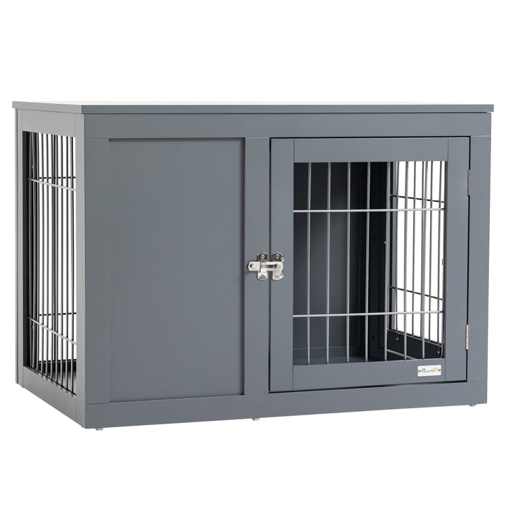 PawHut Furniture Style Dog Crate, End Table Pet Cage Kennel, Indoor Decorative Puppy House, with Double Doors, Locks, for Small & Medium Dogs, Grey