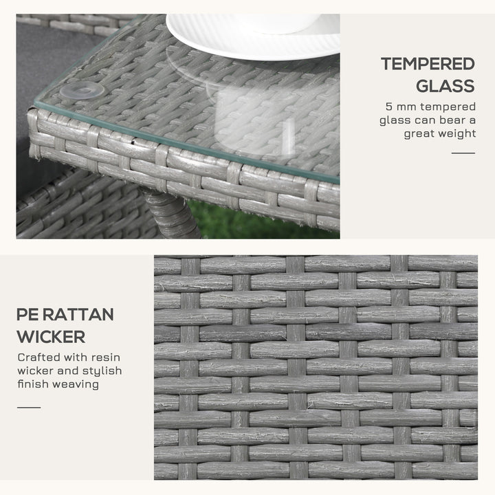 MCL 3 Pieces Rattan Bistro Set, Wicker Garden Furniture Set with 2-Tier Coffee Table and Chairs, Washable Cushions, for Outdoor Patio Balcony, Grey