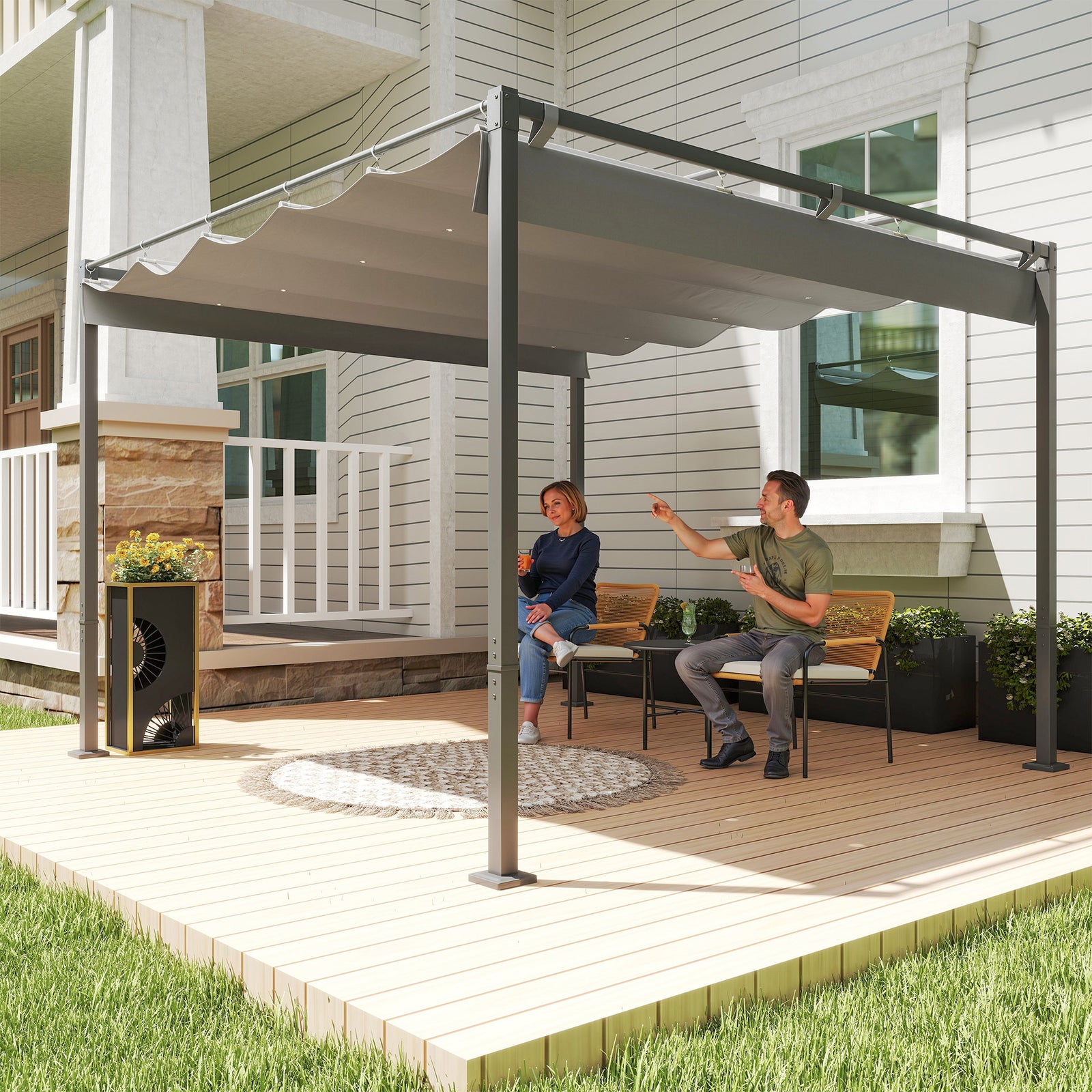3 x 3m Retractable Roof Metal Pergola - Grey