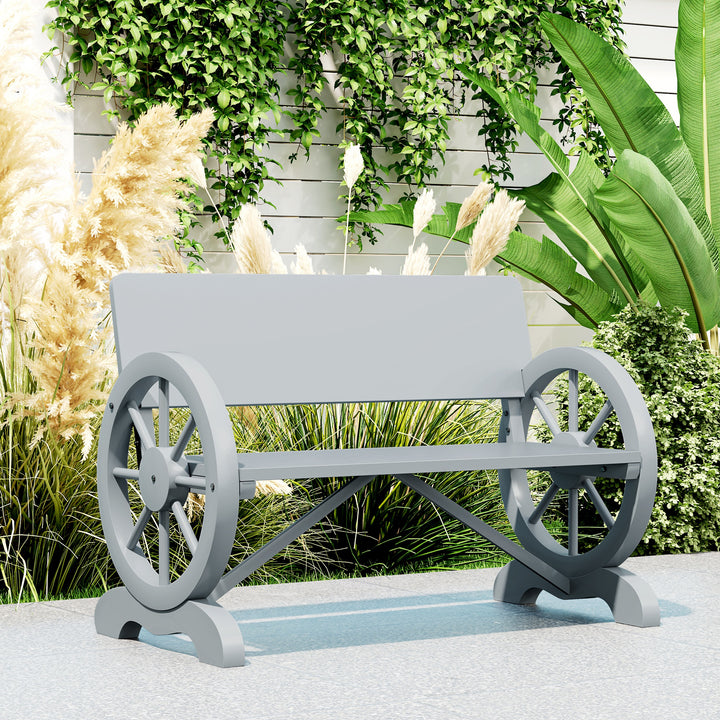 Fir Wood 2-Seater Outdoor Garden Wagon Wheel Bench, Grey