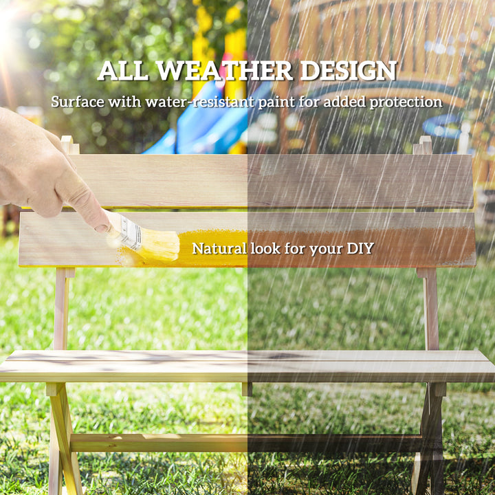 2 Seater Wooden Garden Bench, Fir Wood Outdoor Bench, Garden Loveseat with Slatted Seat, Sloping Back and Wide Feet for Patio, Park, Natural Wood Finish